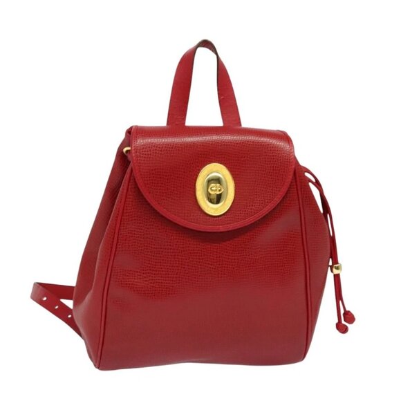 Christian Dior Backpack Leather Red Gold Auth - Picture 11 of 16